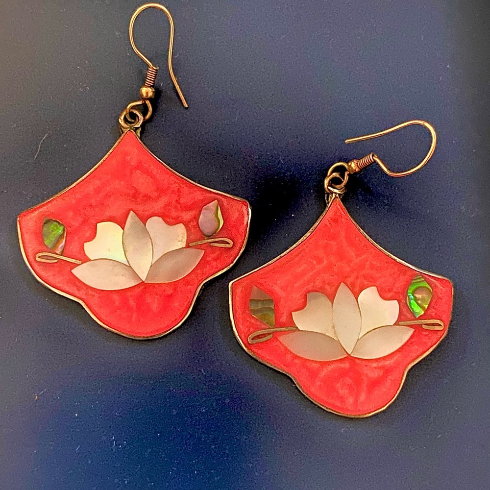 Vintage Mexican earrings Silver Spiny oyster Shell